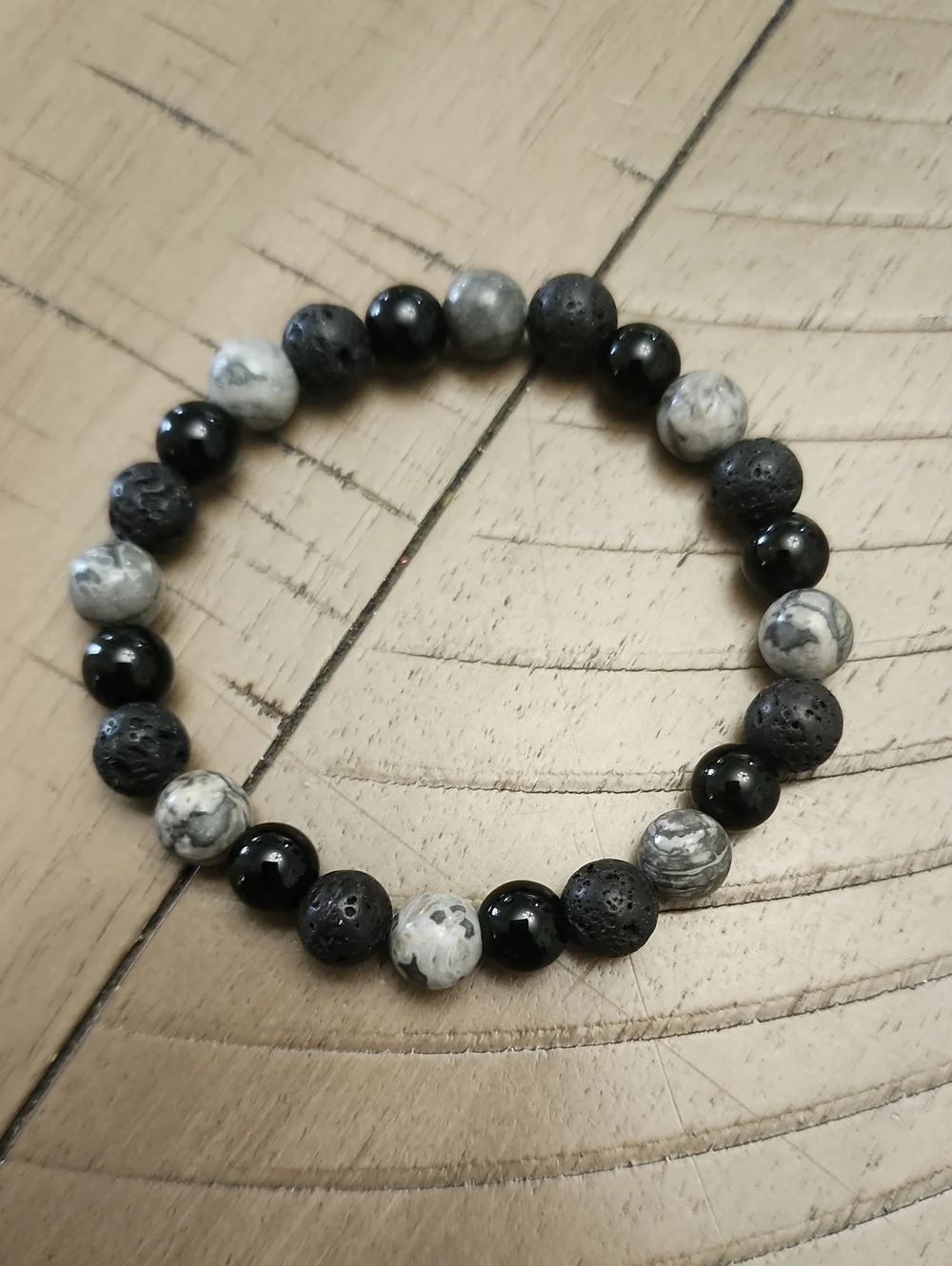 FP Healing Lava Beads Vintage Style Men's Natural Map Stone Beaded Bracelet,